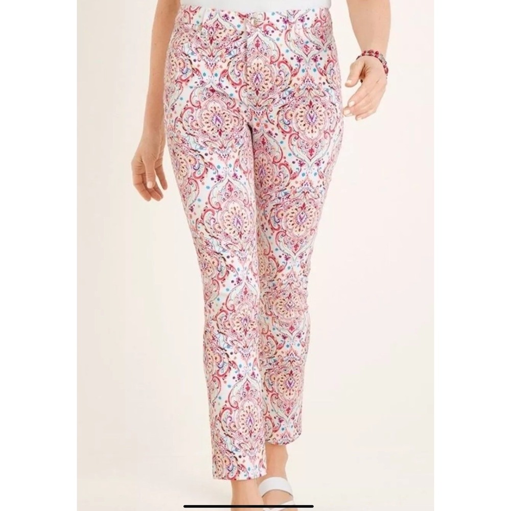 Chicos Women's Paisley Print Brigitte Slim Leg Ankle Pants Trousers‎